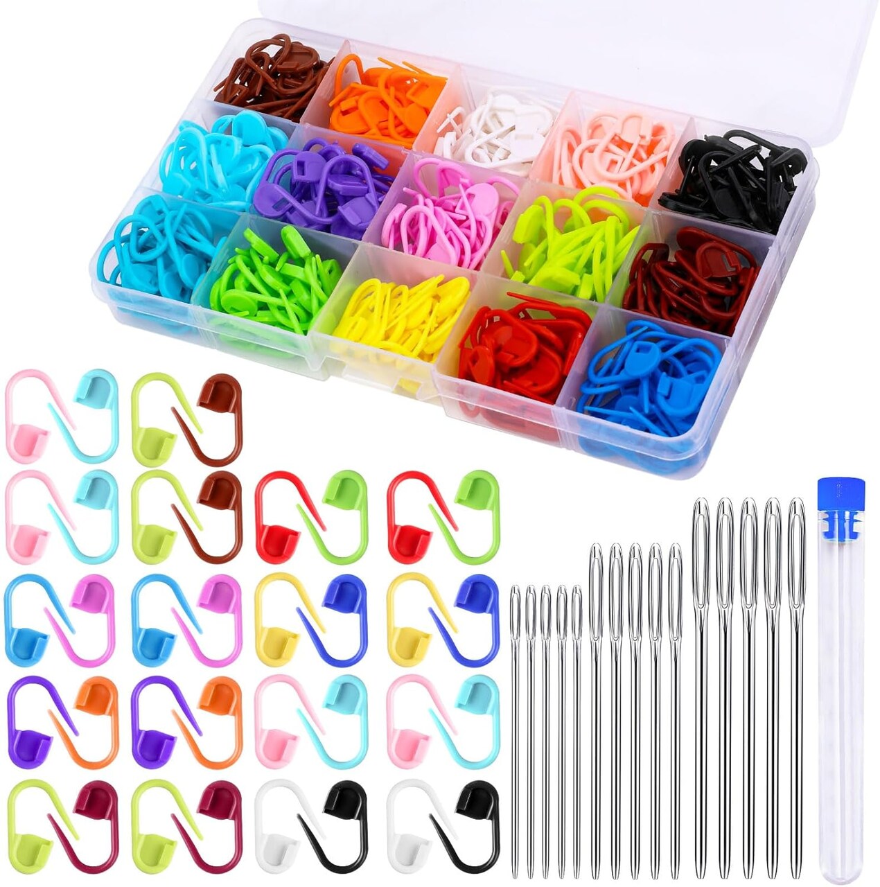 315 Pieces Stitch Markers for Crocheting (300pcs + 15pcs Needles)